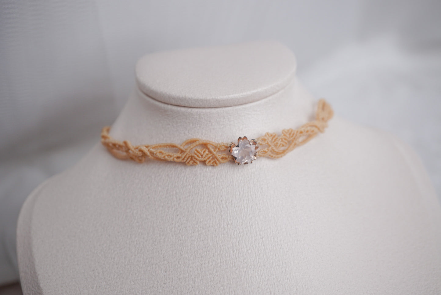 粉晶 ︳Macramé 蠟線編織頸圈