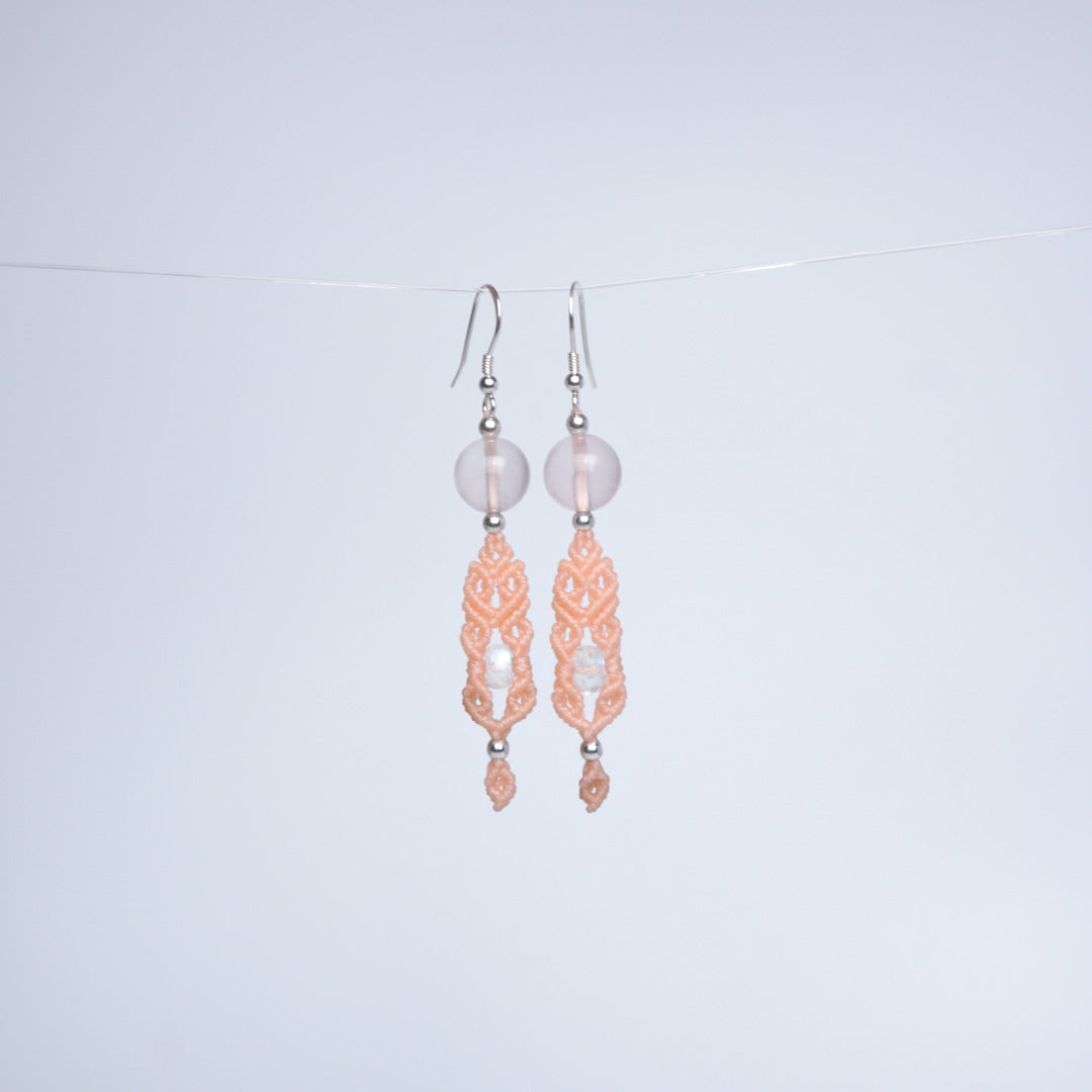 粉晶|月亮石 ︳Macramé 蠟線編織耳環
