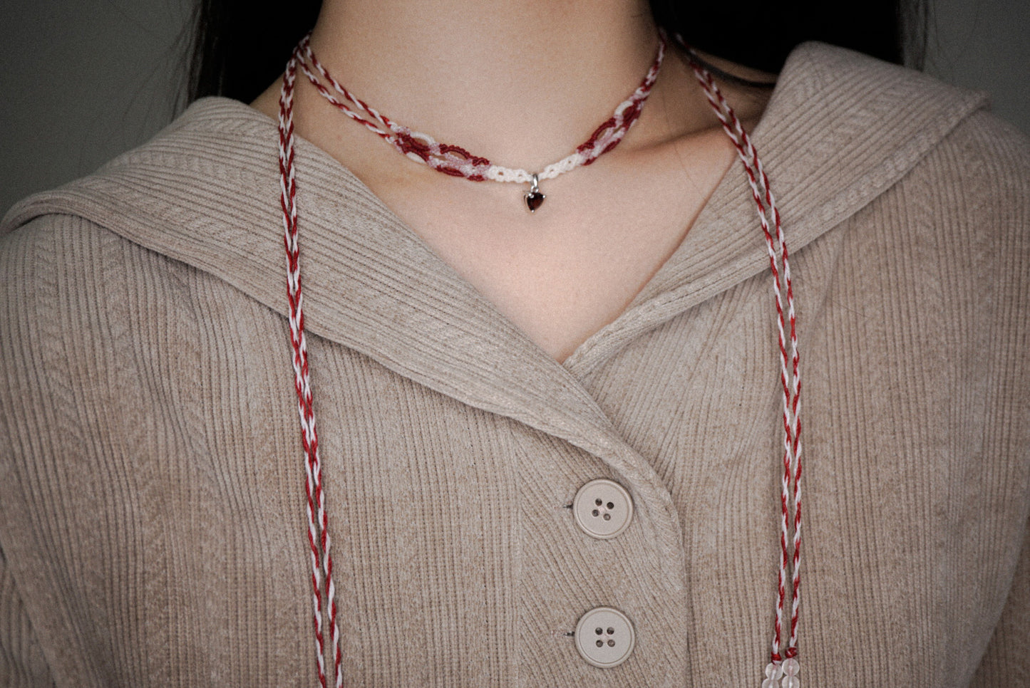 石榴石|粉晶 ︳Macramé 蠟線編織頸圈