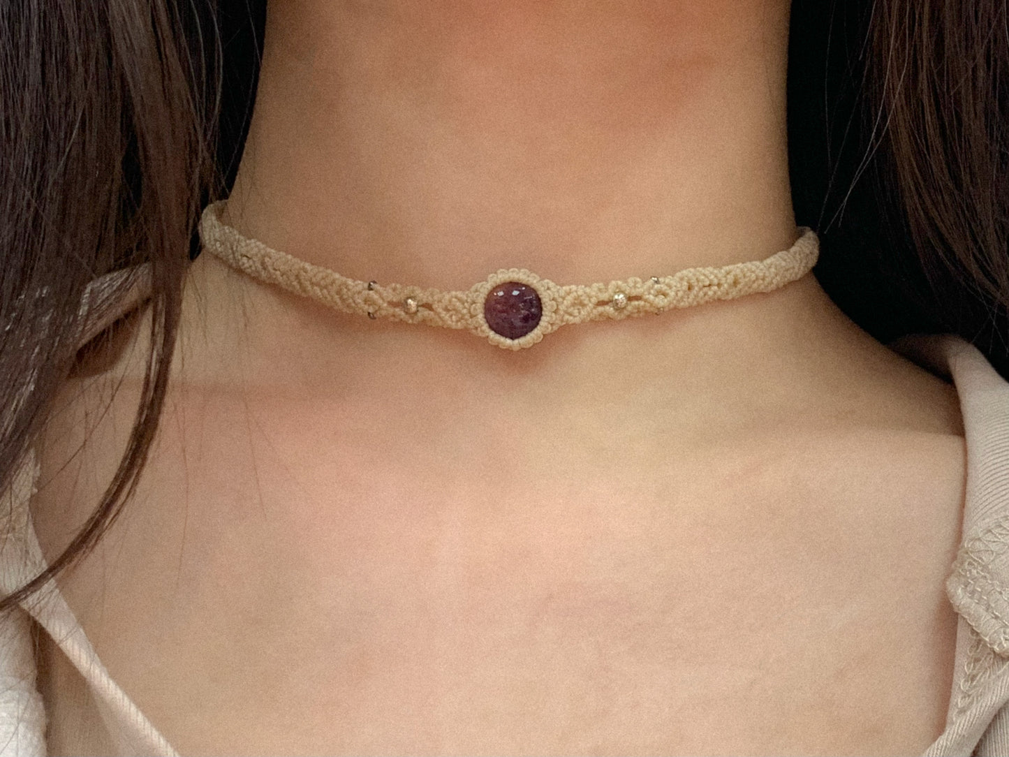 螢石 ︳Macramé 蠟線編織頸圈