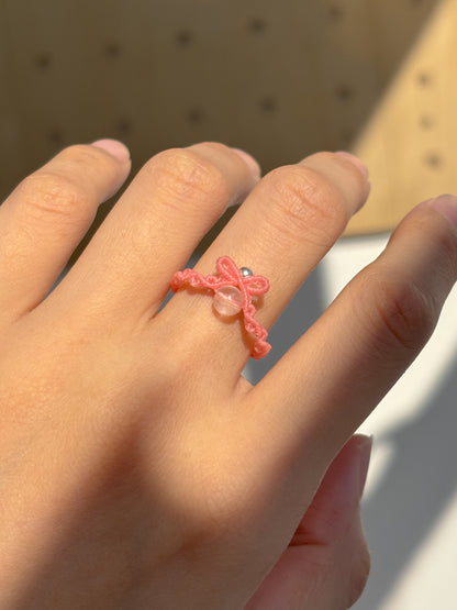 粉晶 ︳Macramé 蠟線編織戒指