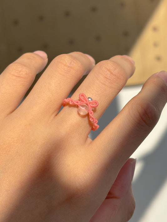 粉晶 ︳Macramé 蠟線編織戒指