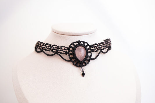 粉晶 ︳Macramé 蠟線編織頸圈