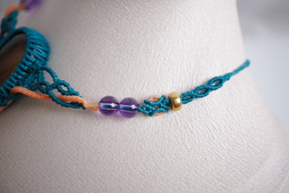 拉長石 ︳紫水晶｜Macramé 蠟線編織頸圈
