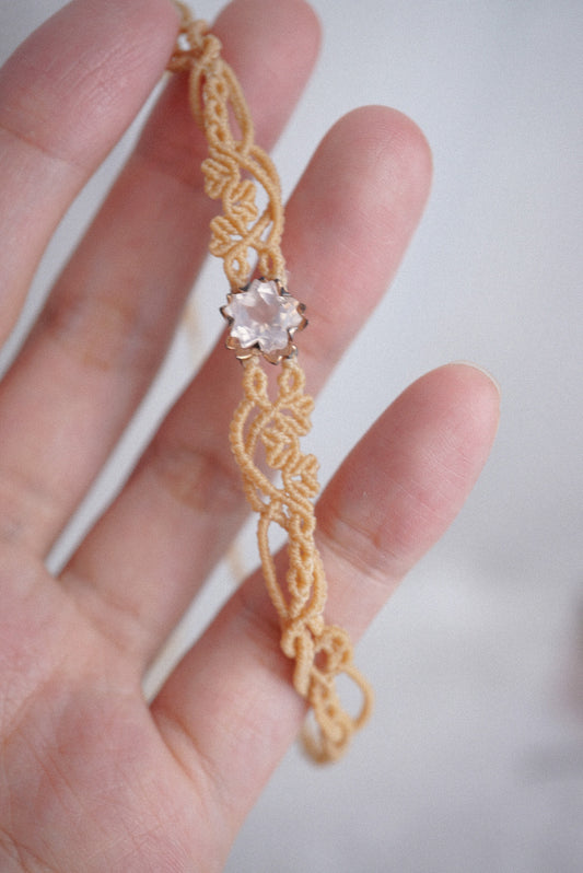 粉晶 ︳Macramé 蠟線編織頸圈