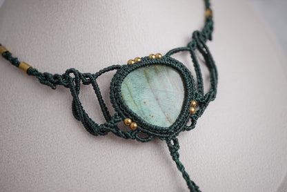 拉長石 ︳葡萄石 ︳Macramé 蠟線編織頸繩