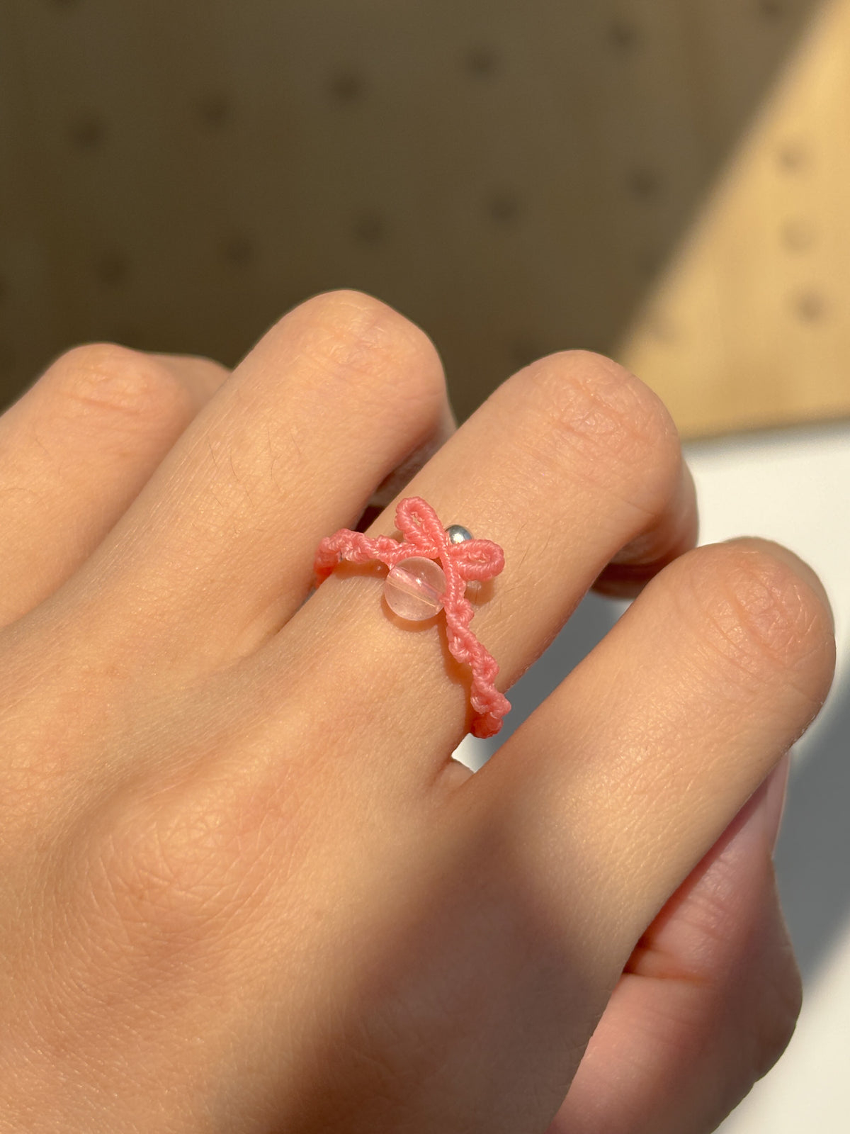 粉晶 ︳Macramé 蠟線編織戒指