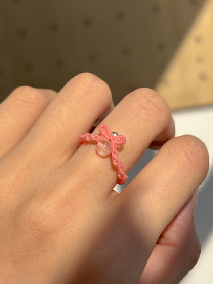 粉晶 ︳Macramé 蠟線編織戒指