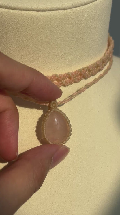 粉晶 ︳Macramé 蠟線編織頸圈