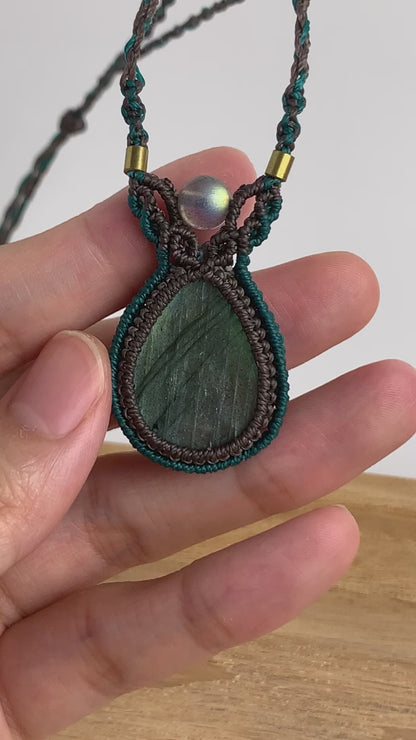 拉長石 ︳Macramé 蠟線編織頸繩